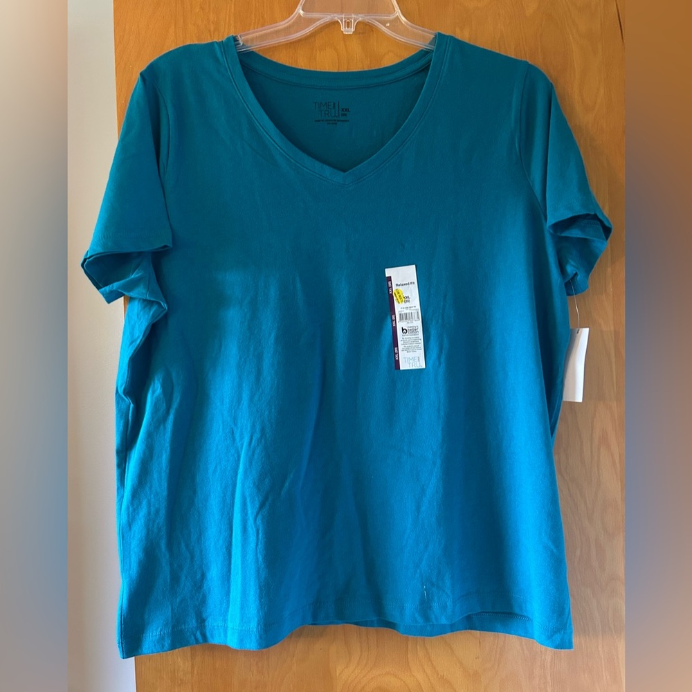 Women’s XXL Time and Tru Teal V-Neck Short Sleeve Top